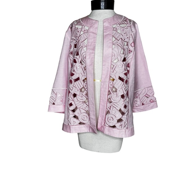 Bob Mackie Wearable Art Pink Laser Cut Out Detail Open Front Blazer size Large - Picture 12 of 12